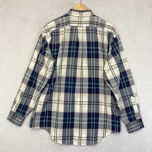Vintage Dover Arrow Shirt Mens Large Long Blue Plaid Nautical Anchor Preppy 90s - Picture 2 of 12